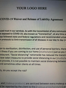 COVID-19 Waiver & Release of Liability Agreement for Makeup Artists, Hairstylists, and Wardrobe Stylists